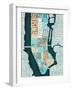 Manhattan Map Blue Brown-Michael Mullan-Framed Premium Giclee Print