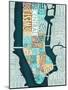 Manhattan Map Blue Brown-Michael Mullan-Mounted Premium Giclee Print