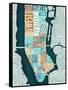 Manhattan Map Blue Brown-Michael Mullan-Framed Stretched Canvas