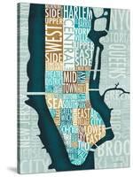 Manhattan Map Blue Brown-Michael Mullan-Stretched Canvas