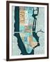 Manhattan Map Blue Brown-Michael Mullan-Framed Art Print