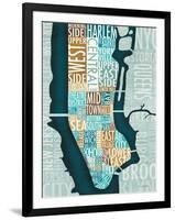 Manhattan Map Blue Brown-Michael Mullan-Framed Art Print