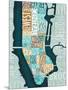 Manhattan Map Blue Brown-Michael Mullan-Mounted Art Print