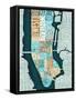 Manhattan Map Blue Brown-Michael Mullan-Framed Stretched Canvas