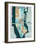 Manhattan Map Blue Brown-Mullan Michael-Framed Art Print