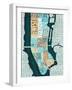 Manhattan Map Blue Brown-Mullan Michael-Framed Art Print