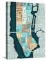 Manhattan Map Blue Brown-Mullan Michael-Stretched Canvas