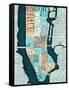 Manhattan Map Blue Brown-Mullan Michael-Framed Stretched Canvas