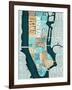 Manhattan Map Blue Brown-Mullan Michael-Framed Art Print