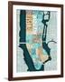 Manhattan Map Blue Brown-Mullan Michael-Framed Art Print