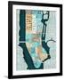 Manhattan Map Blue Brown-Mullan Michael-Framed Art Print