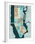 Manhattan Map Blue Brown-Mullan Michael-Framed Art Print