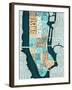 Manhattan Map Blue Brown-Mullan Michael-Framed Art Print