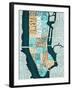 Manhattan Map Blue Brown-Mullan Michael-Framed Art Print