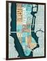 Manhattan Map Blue Brown-Mullan Michael-Framed Art Print