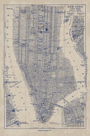 'Manhattan Map' Giclee Print - The Vintage Collection | AllPosters.com
