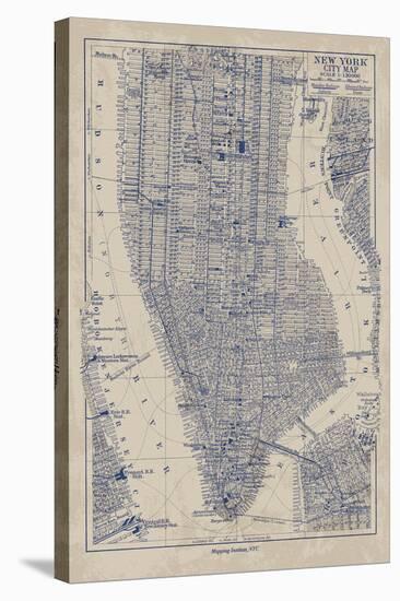 Manhattan Map-The Vintage Collection-Stretched Canvas