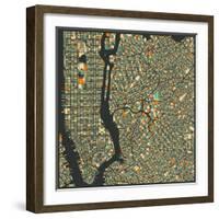 Manhattan Map-Jazzberry Blue-Framed Art Print