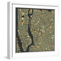 Manhattan Map-Jazzberry Blue-Framed Art Print