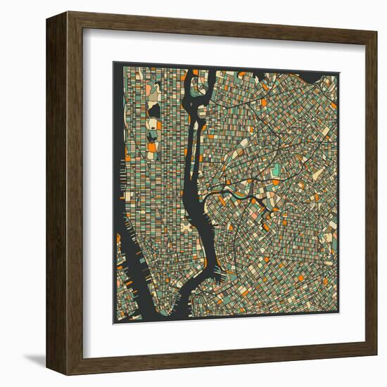 Manhattan Map-Jazzberry Blue-Framed Art Print