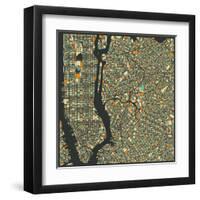 Manhattan Map-Jazzberry Blue-Framed Art Print