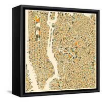 Manhattan Map-Jazzberry Blue-Framed Stretched Canvas