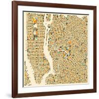 Manhattan Map-Jazzberry Blue-Framed Art Print