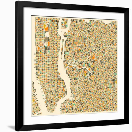 Manhattan Map-Jazzberry Blue-Framed Art Print