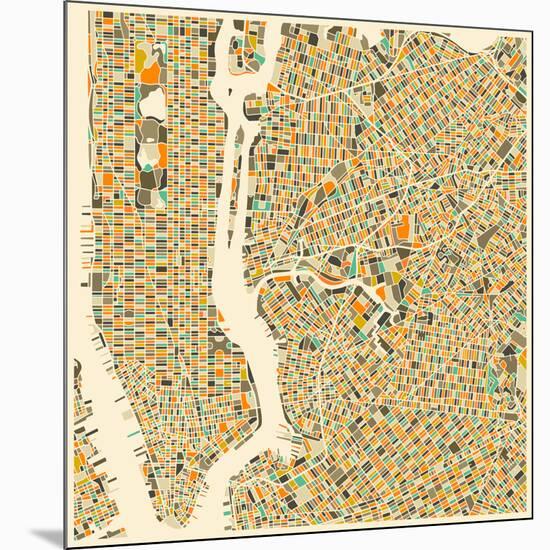 Manhattan Map-Jazzberry Blue-Mounted Art Print