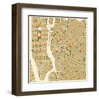 Manhattan Map-Jazzberry Blue-Framed Art Print