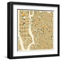 Manhattan Map-Jazzberry Blue-Framed Art Print