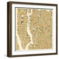 Manhattan Map-Jazzberry Blue-Framed Art Print