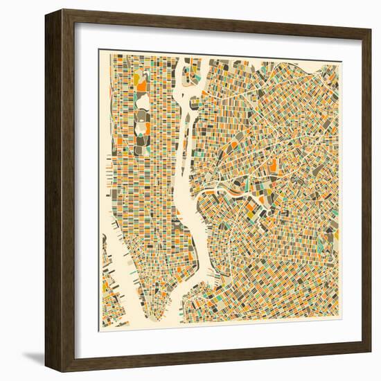 Manhattan Map-Jazzberry Blue-Framed Art Print