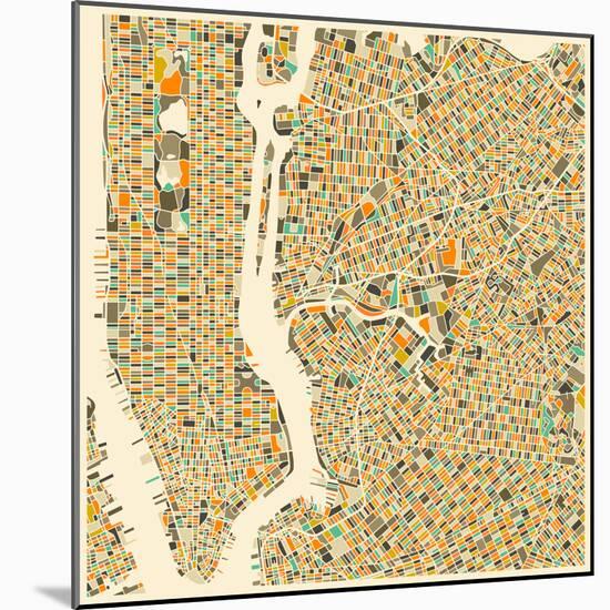 Manhattan Map-Jazzberry Blue-Mounted Art Print