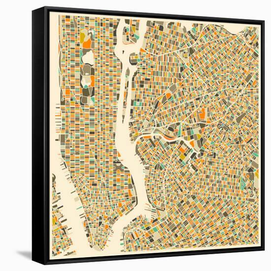 Manhattan Map-Jazzberry Blue-Framed Stretched Canvas