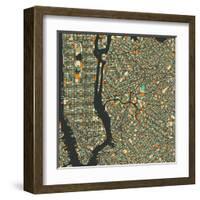 Manhattan Map-Blue Jazzberry-Framed Art Print