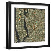 Manhattan Map-Blue Jazzberry-Framed Art Print