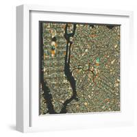 Manhattan Map-Blue Jazzberry-Framed Art Print