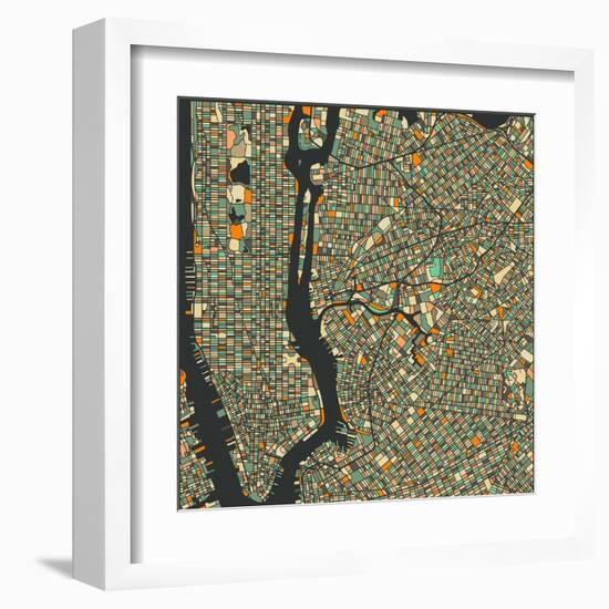 Manhattan Map-Blue Jazzberry-Framed Art Print