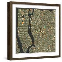 Manhattan Map-Blue Jazzberry-Framed Art Print