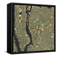 Manhattan Map-Blue Jazzberry-Framed Stretched Canvas