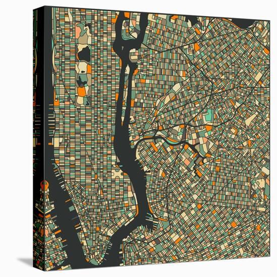 Manhattan Map-Blue Jazzberry-Stretched Canvas