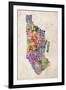 Manhattan New York Text Map-Michael Tompsett-Framed Art Print