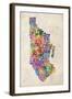 Manhattan New York Text Map-Michael Tompsett-Framed Art Print