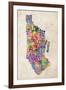 Manhattan New York Text Map-Michael Tompsett-Framed Art Print