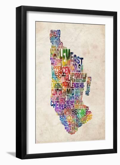 Manhattan New York Text Map-Michael Tompsett-Framed Art Print