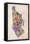 Manhattan New York Text Map-Michael Tompsett-Framed Stretched Canvas