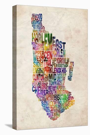 Manhattan New York Text Map-Michael Tompsett-Stretched Canvas