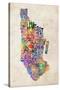 Manhattan New York Text Map-Michael Tompsett-Stretched Canvas