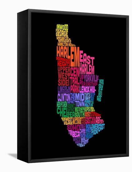 Manhattan New York Typography Text Map-Michael Tompsett-Framed Stretched Canvas